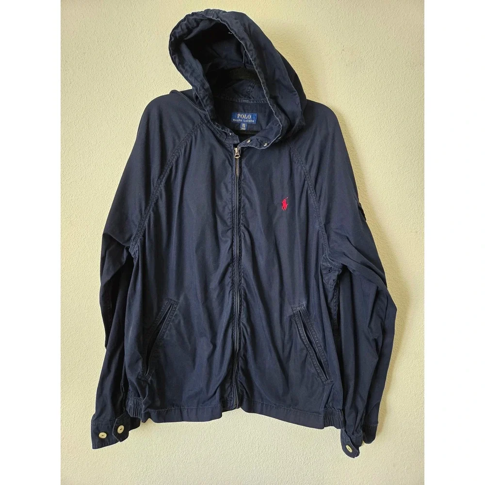 Polo Ralph Lauren Mens XXL Navy Blue Hooded Full Zip Jacket Pony Logo Cotton